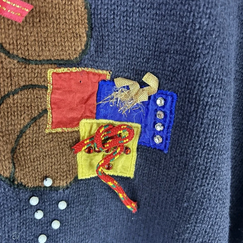 Vtg‎ Christmas Sampler Ugly Christmas Sweater Women's XL 1994 Bear Presents